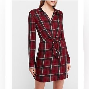 Express Plaid Button-Up Dress
